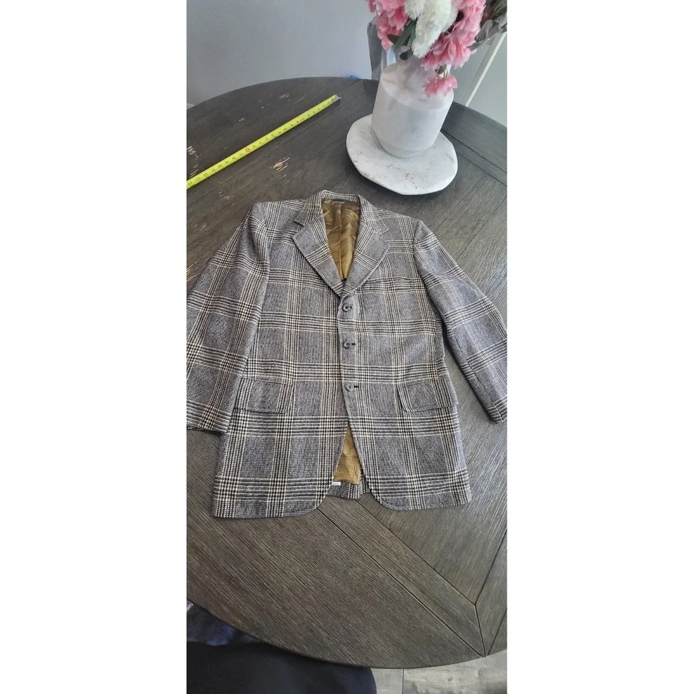 Vintage 60s USA Brenner 100% Cashmere GLEN PLAID BLAZER JACKET 40R 41